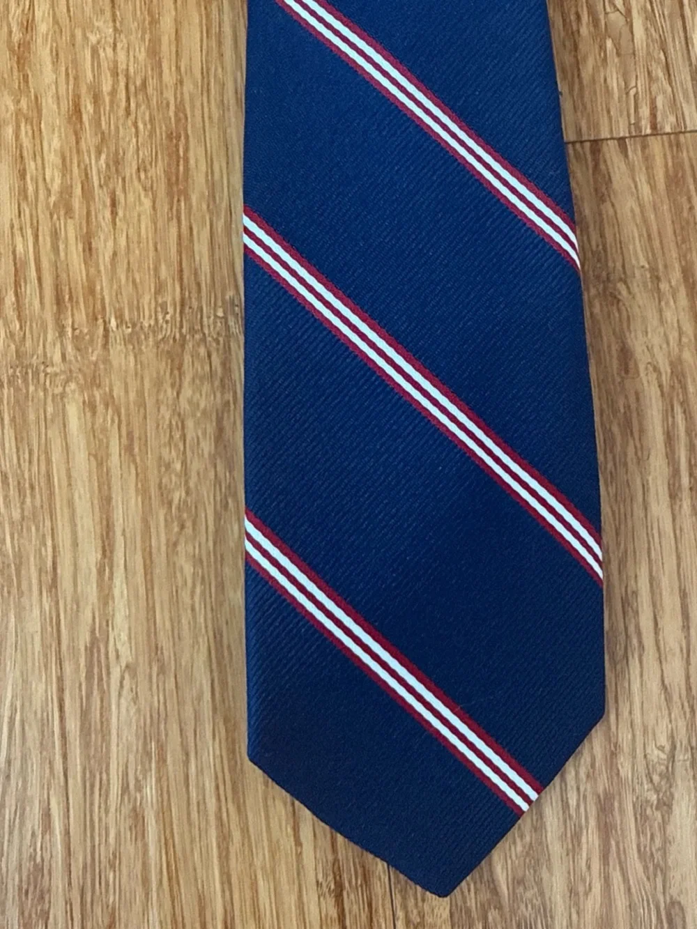 Racine, Paris Classic Navy Blue Stripe Men's Tie with Red and White Accents